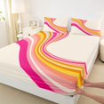 thumbnail image 4 of Castle Fairy Retro Soft Swirl Curve Graphic Bed Sheets 4-Piece,Gradient Pastel Stripe Minimal Art Full Size Sheets,Peach Hot Pink,1 Fitted Sheet,1 Flat Sheet and 2 Pillowcases, 4 of 6