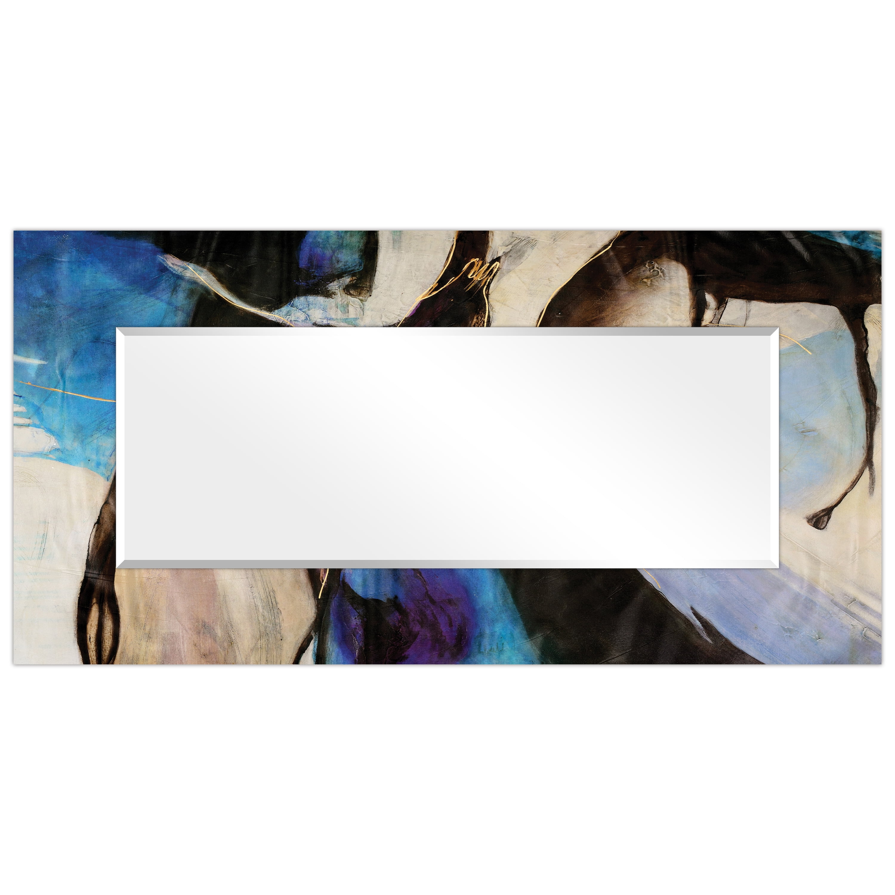 Empire Art Direct Motivos Rectangular Beveled Mirror on Free Floating Reverse Printed Tempered Art Glass, 72" x 36" x 0.4", Ready to Hang