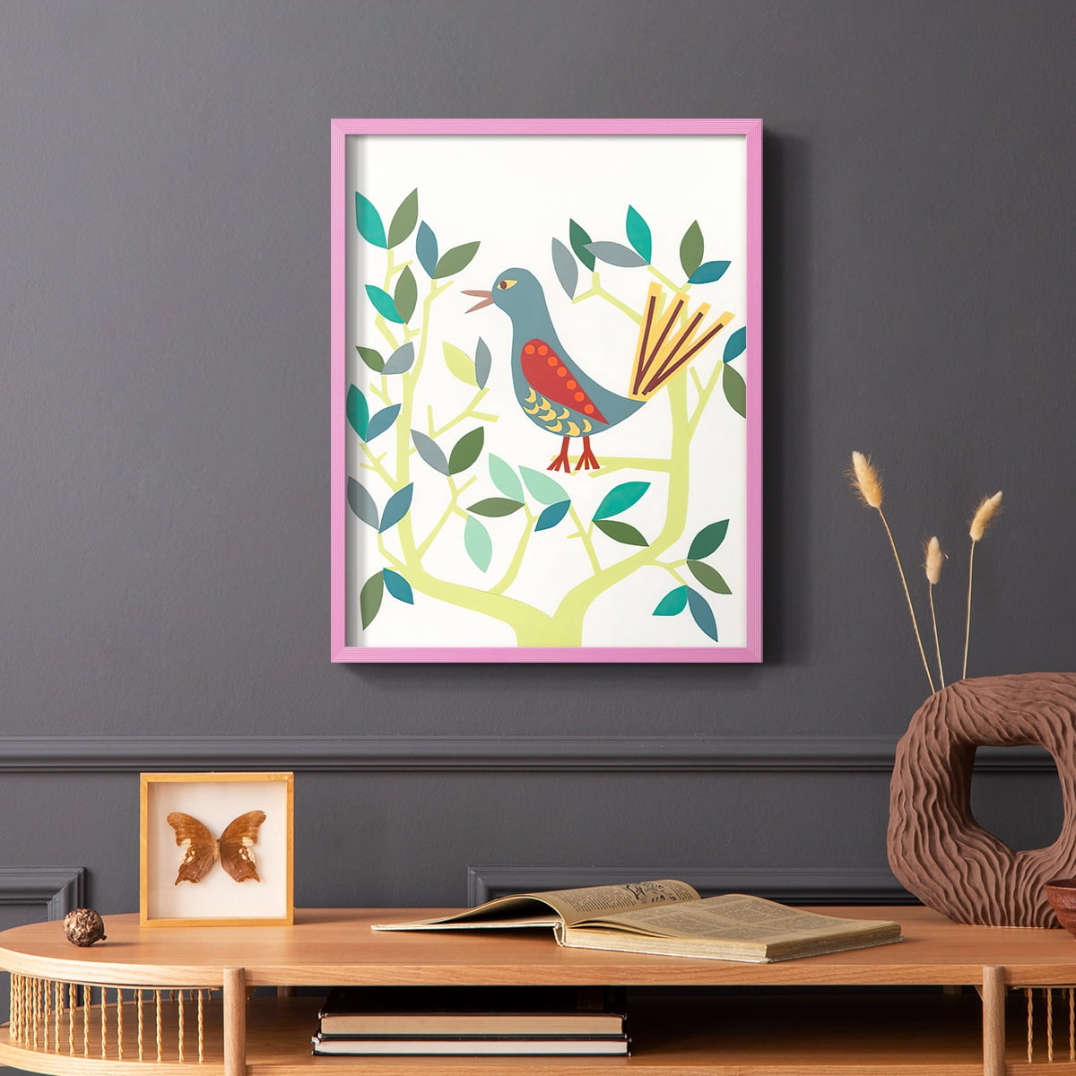 Whitty Bird IV Framed Print in Pink Solid Wood 8 x 10 Framed Print