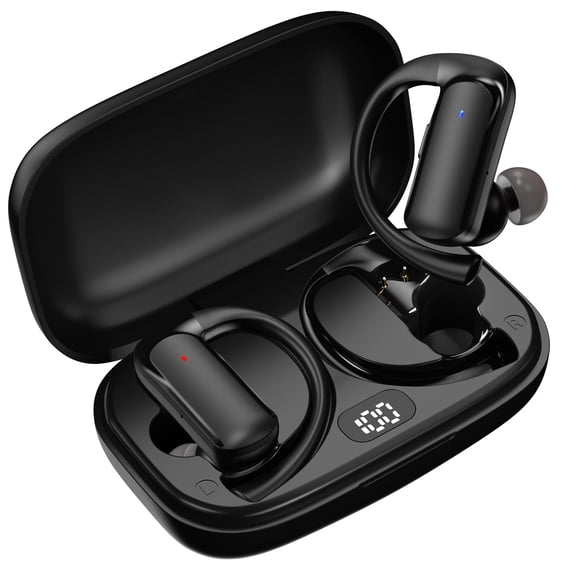 Cshidworld T60 Bluetooth Sport Headphones, Wireless Earbuds with LED Digital Display, 40 Hours of Playback Time, Bluetooth 5.3 for Earbuds, Premium Sound for Running, Sports, Gym, Black