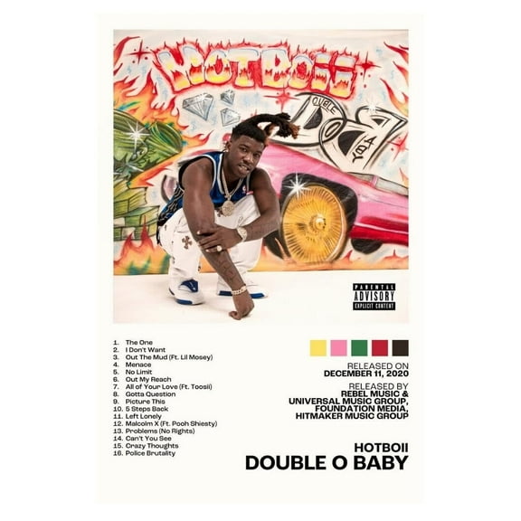 Hotboii Double O Baby Album Cover Music Poster Rap Home Decor For Living Room Hip-Hop Aesthetic Rapper Album Wall Art Records Poster Wall Decor For Bedroom