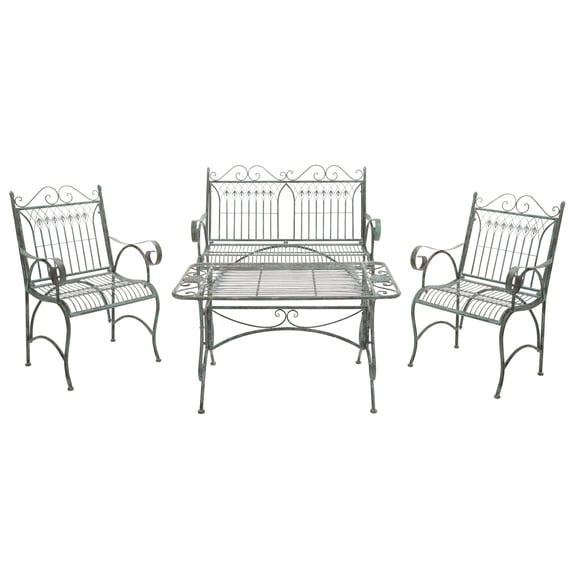 SAFAVIEH Leah Outdoor Patio 4 Piece Conversational Set, Antique Green