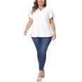 thumbnail image 2 of Agnes Orinda Women's Plus Size Blouses Notched V Neck Short Petal Sleeve Shirts Casual Tops 1X White, 2 of 6