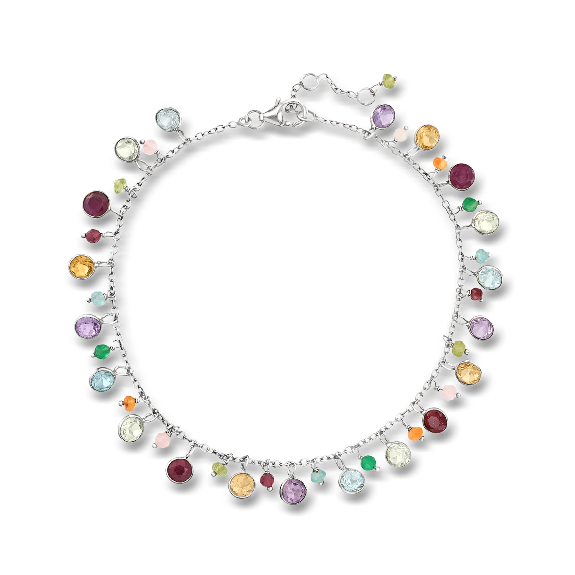 Ross-Simons 12.70 ct. t.w. Multi-Gemstone Drop Anklet in Sterling Silver, Women's, Adult