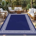 thumbnail image 2 of Navy Blue Geometric Outdoor Rug 6x9 Ft - Reversible Patio Rug Outdoor Camping Rugs, White Greek Key Farmhouse Washable Indoor Outdoor Area Rugs, Non-Slip Outdoor Carpet Runner for Deck/Porch, 2 of 8