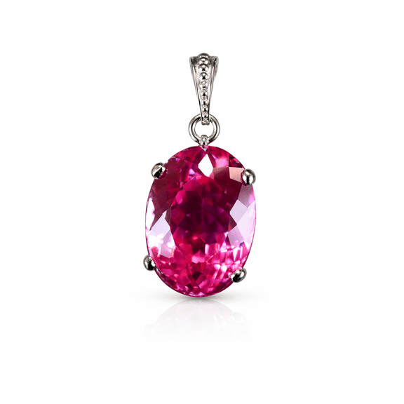 925 Sterling Silver Pink Tourmaline Oval Pendant Stunning