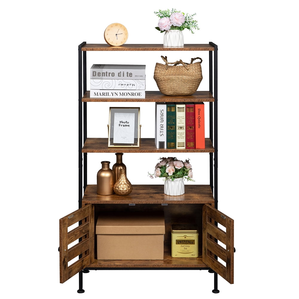 Private Jungle Bookshelf, Storage Cabinet with 3 Shelves and 2 Doors, Industrial Bookcase Rustic Brown Private Jungle Bookshelf, Storage Cabinet with 3 Shelves and 2 Doors, Industrial Bookcase Rustic Brown