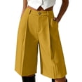 thumbnail image 2 of Neewe Bermuda Shorts for Women Summer Dressy Casual Elastic High Waisted Button Wide Leg Knee Length Shorts with Pockets, 2 of 7