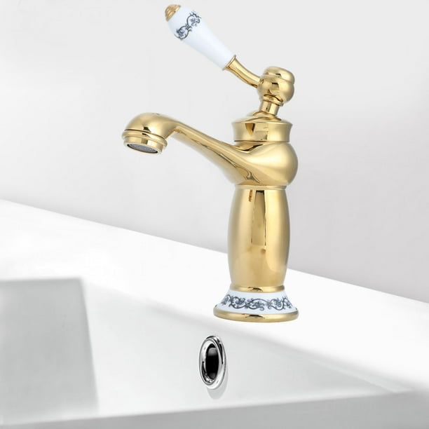 Qiilu élégant robinet de bassin en laiton doré antique robinet d