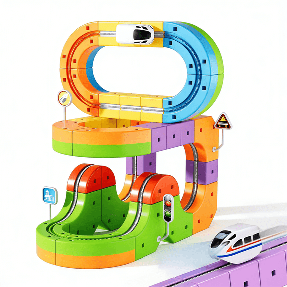 Rail Electric Train Set 3D Magic Flexible Race Track for Kids 3  Years Old, 55 Pcs Race Car Track Block with Anti-Gravity, Educational STEM Toy for Boys Girls Birthday Party Gift