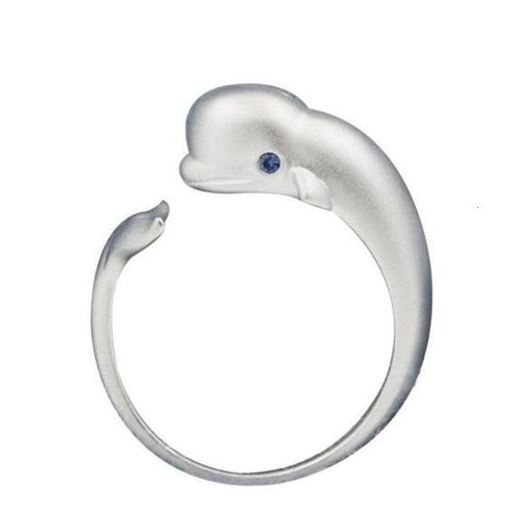 WINDLAND Blue Eyes Beluga Whale Tail Ring Animal Personality Ring Simple Finger Ring