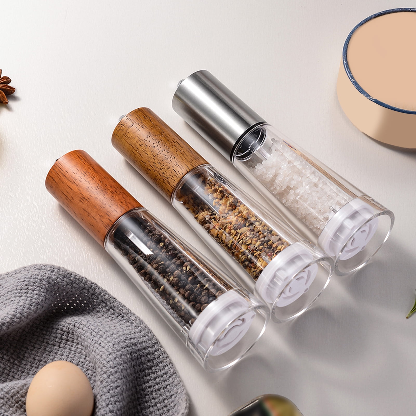 Homelife Salt And Pepper Grinder Stainless Steel Salt Spice Shakers Coarse Mills Refillable Adjustable Lid Grinder Kitchen Tools