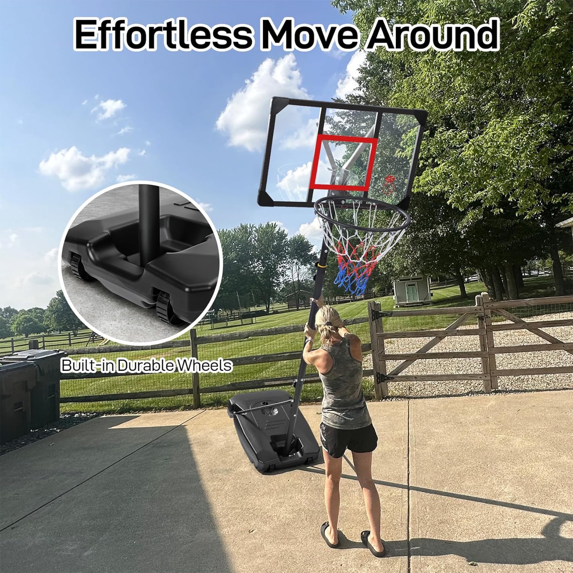 Toremore 33" Portable Basketball Hoop Outdoor Adjustable, 4.82-8.53FT, Kid Basketball Hoop Goal System with Shatterproof PC Backboard for Kids Youth and Adults,Black&Red