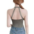 thumbnail image 5 of Ugoldhm Women's Shapewear Halter Tank Tee - Built-in Bra Sleeveless Slim Fit Sexy Summer Crop Top, 5 of 6