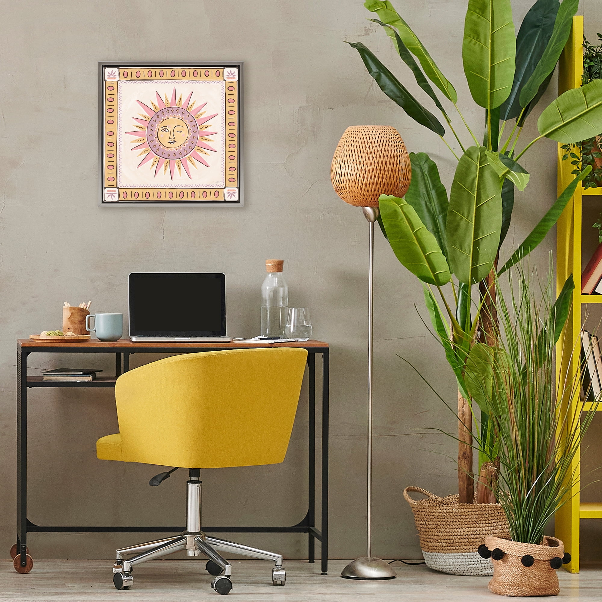 Stupell Industries Pastel Winking Sun with Border Gray Framed Floater Canvas Wall Art, design by Two If By Sea Studios