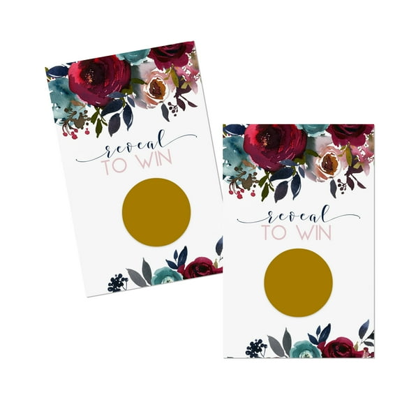 Paper Clever Party Indigo Floral Scratch Off Game Cards - Blush & Wine, 28 Pack, Perfect for Bridal & Baby Showers, Graduation, Birthday