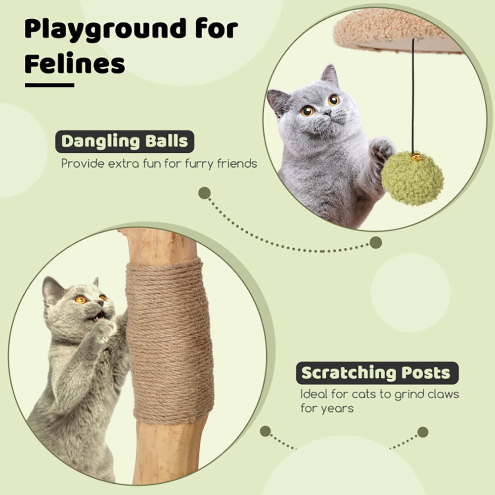 Yardi Yard Cat Tree, 43 Inch Wooden Cat Tree with Padded Top Perch-Green, Cat Tower condo for Indoor Cats
