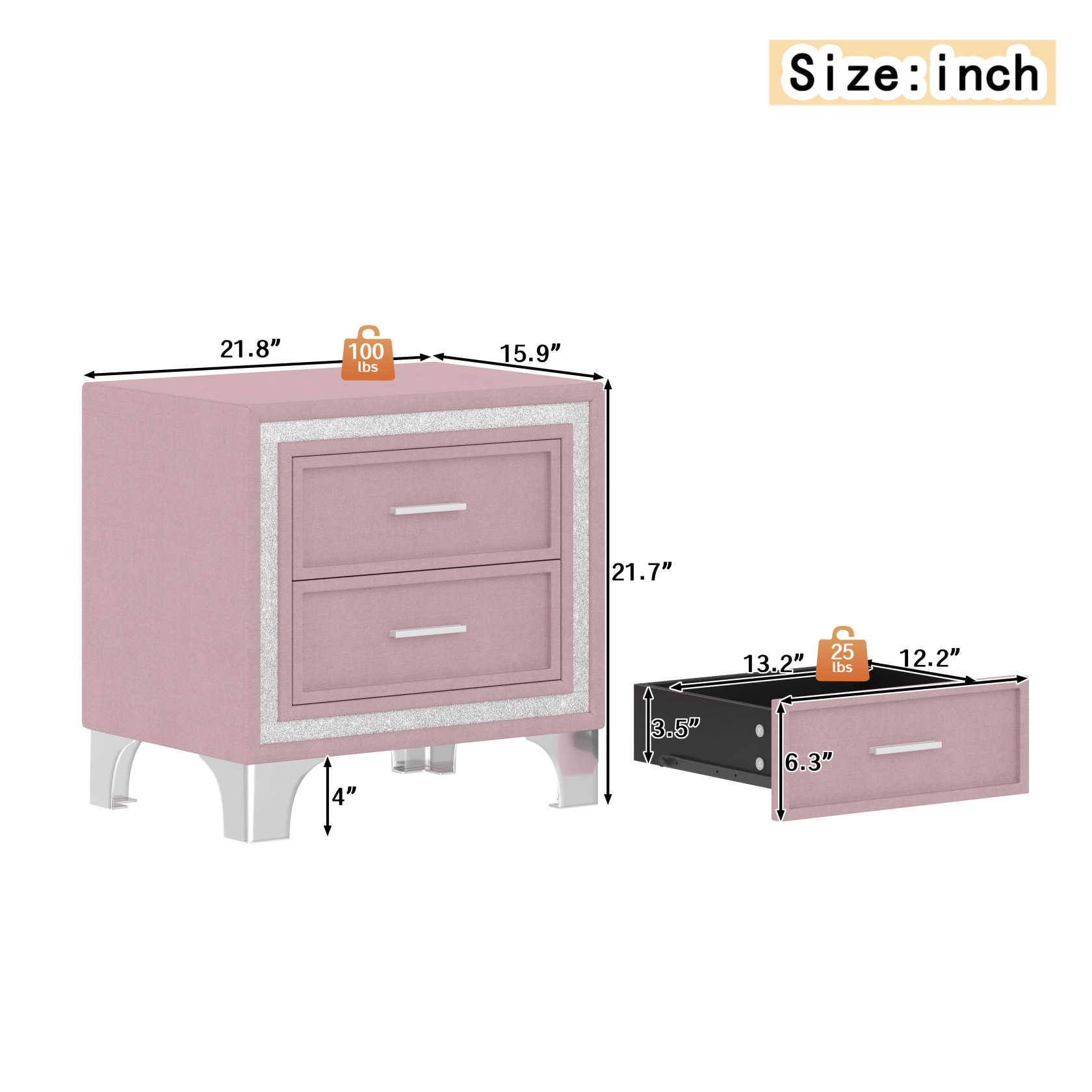 3-Pieces Bedroom Sets, Queen Size Upholstered Platform Bed with LED Lights Headboard and Two Nightstands for Living Room, Pink