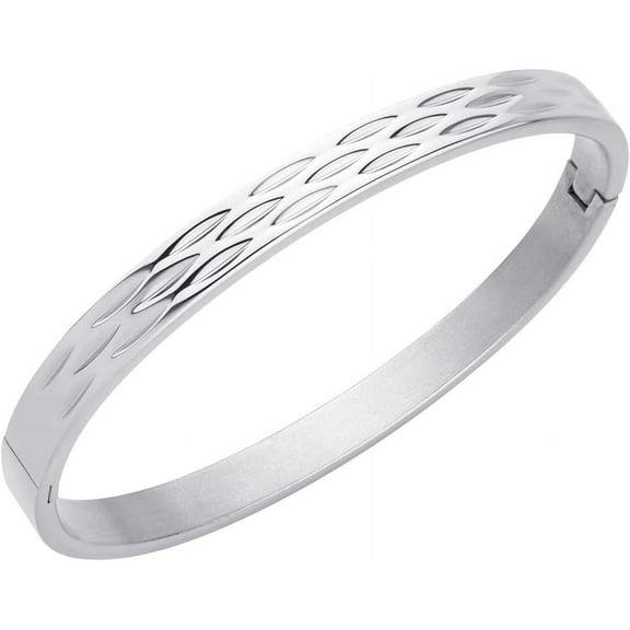 ‎555Jewelry Unisex ‎Stainless Steel Elegant Carved Shimmer Cut ‎Hinged Cuff Bangle Bracelets for Women and Men, Silver