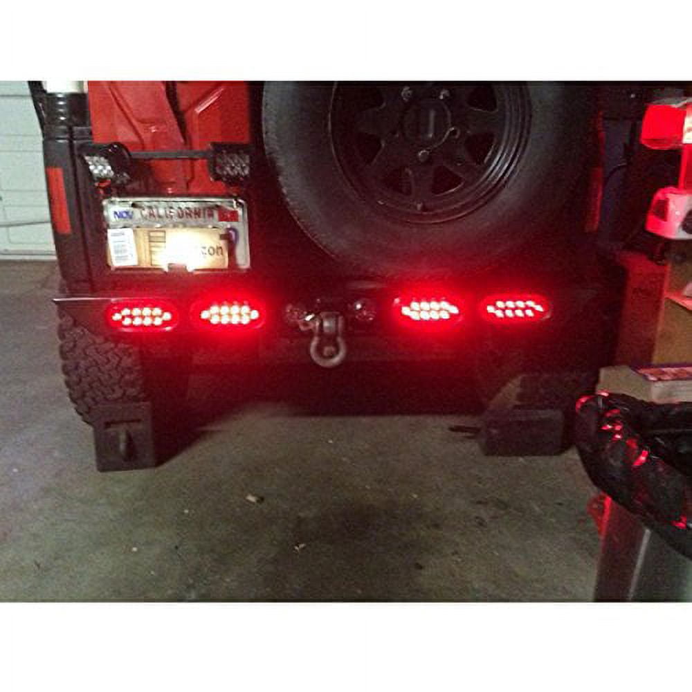 KT Pair (2 pcs) 6" Oval Red LED Brake/Stop/Turn Tail Lights Kit (DOT SAE) with Grommet & Pigtail for Truck, Trailer, Tractor & Jeep
