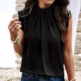 thumbnail image 3 of Scyoekwg Womens Tops Solid Color Ladies Tops Crewneck Pleated Tunic Tops Sleeveless Tops Casual Comfy Loose Blouses Summer (Black,L), 3 of 6
