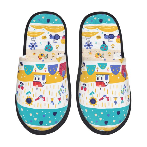 Fotbe Funny Farm Pantuflas Peludas para Mujer con Estampado, Zapatillas de Peluche, Zapatos de Invierno para Casa, Uso Interior y Exterior-Large