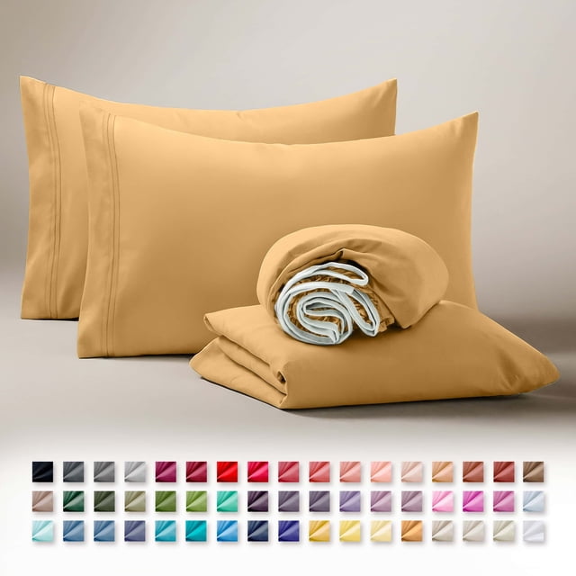Clara Clark Juego de Sábanas para Caravanas/cama Queen Corta, Ropa Cama Caravanas, Lujo Hotelero, Microfibra Suave, 4 Piezas, Color Oro Camel