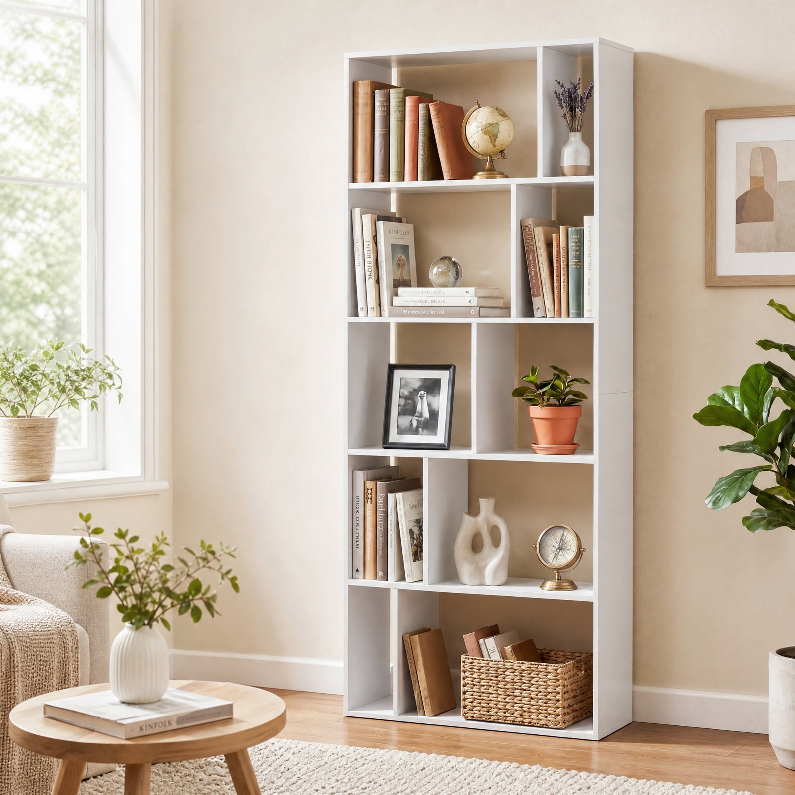Furnibear 5-Tier Modern Bookshelf with Open Back and 2 Anti-Tipping Kits for Living Room Home Office Bedroom Display Storage Shelf, White