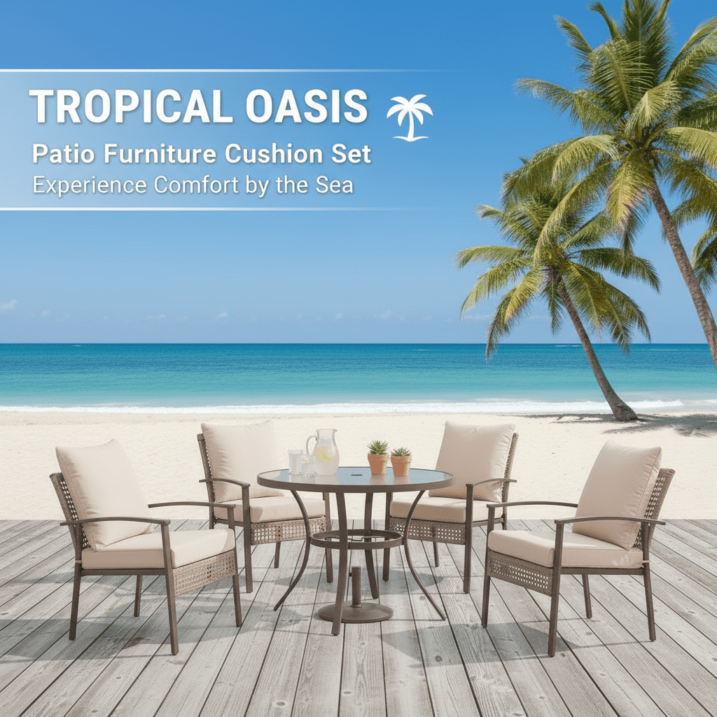 HOMREST Outdoor Chair Cushions Set of 4, 24x24 Inch Waterproof Patio Furniture Cushions with Removable Covers & Ties, Reversible Seat Cushions and Back Cushions for Garden Deck Furniture, Khaki