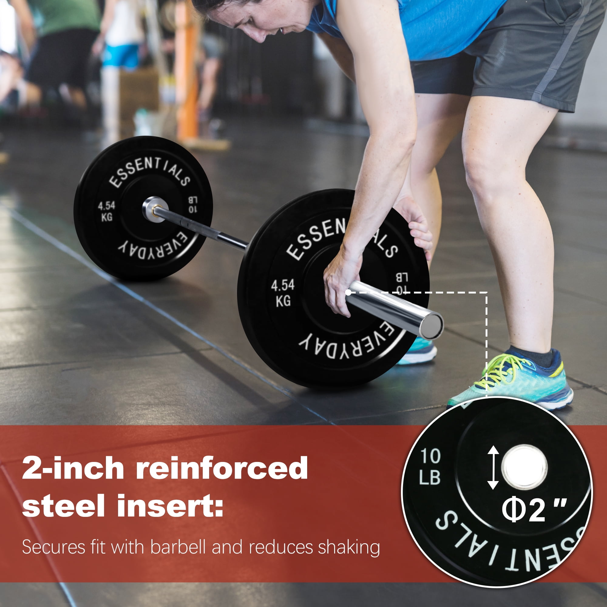 FlexWave 2-Inch Olympic Bumper Weight Plate，with Steel Hub, Black, Multiple Sizes，Single & Pair, for Strength Training & Home Gym