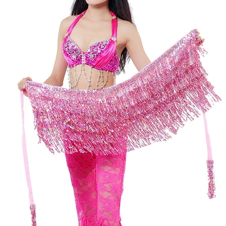 

dianhelloya Belly Skirt Sequins Decor Eye-catching Viscose Belly Dance Hip Scarf for Belly Dance