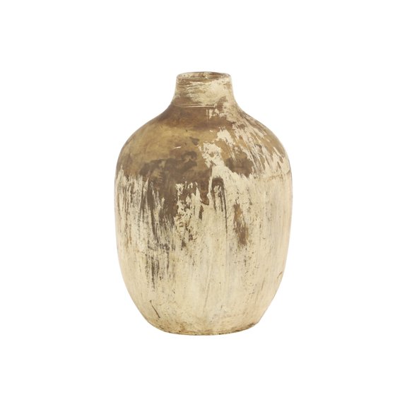 DecMode 10" Distressed Beige Ceramic Vase