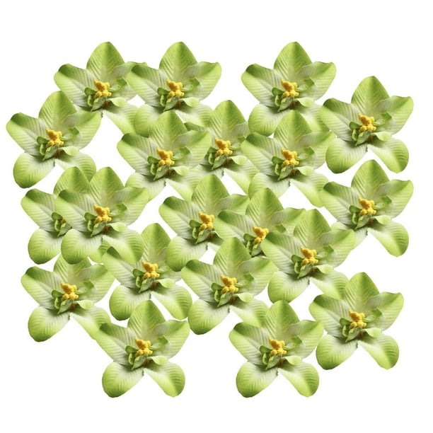 20 cabezas de orquídeas artificiales de seda, simulación de flores para la cabeza Verde