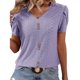 thumbnail image 1 of Camiseta con cuello en V para mujer, mangas cortas de pétalos, botón frontal, blusas sueltas informales, color morado lavanda S, 1 of 5