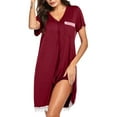 thumbnail image 2 of 2025 Clearance! 50% Off Clear! asdoklhq Womens Plus Size Clearance Dresses,Women Short Sleeve Solid V-Neck Lace Pocket Top Sleep Dress Nightdress, 2 of 8