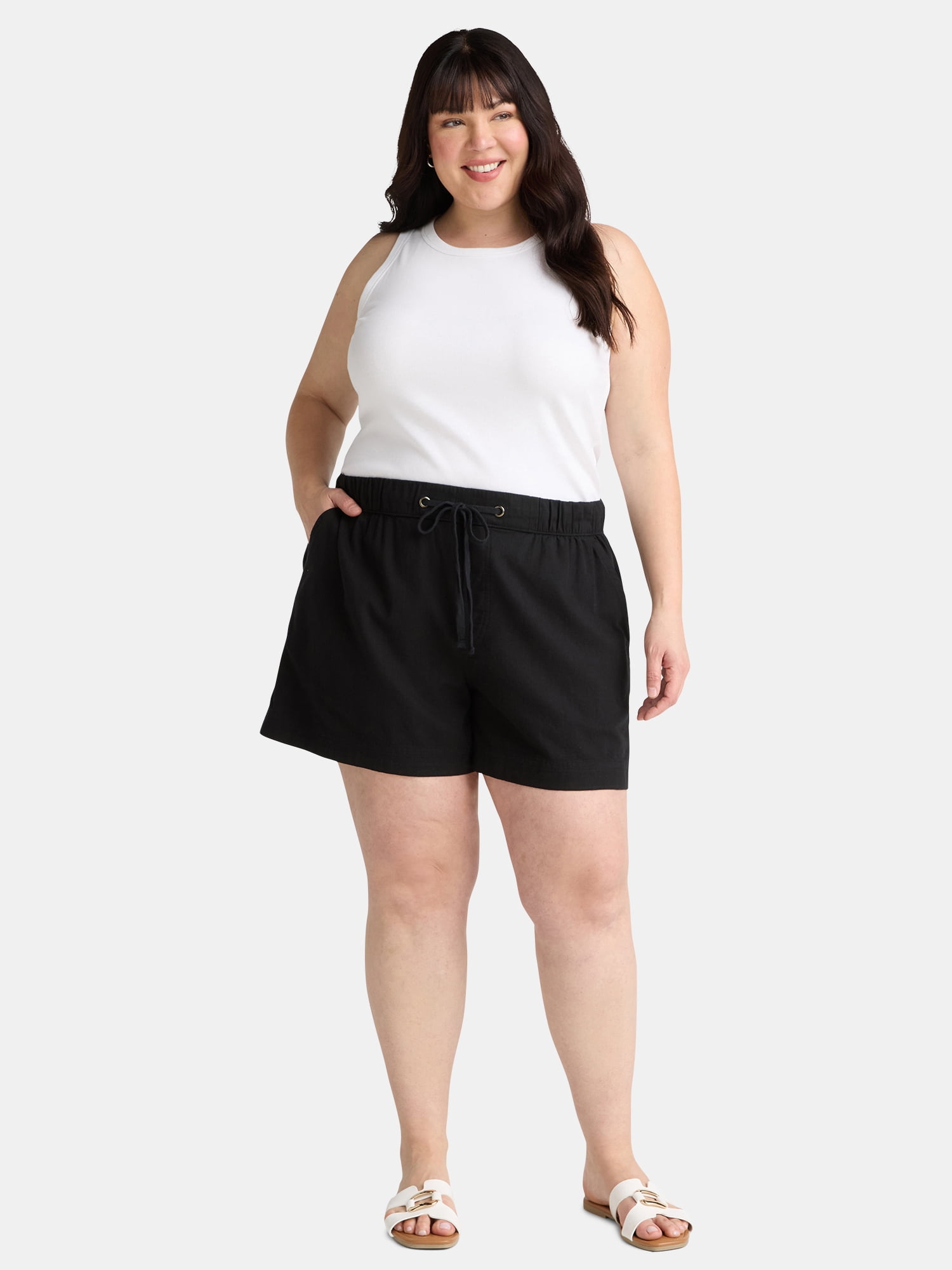 Terra & Sky Women's Plus Size Linen Blend Shorts