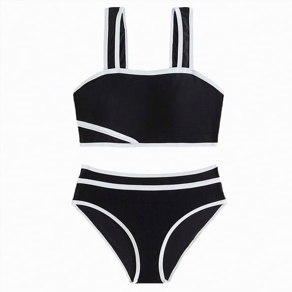 Hessimy Girls Swimsuit Bikini Set Two Piece Tankini Bathing Suit Teens High Waisted Cute Beach Swimwear,High Waisted Set,Retro Vibe(Black,11-12 Years)