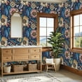 thumbnail image 4 of Peel and Stick Wallpaper Vintage Floral Feather Sunflowers Navy Blue Wall Mural 23.6in x 9.8ft Self Adhesive Removable Wall Paper Renter Friendly Wallpaper for Nursery Bedroom Cabinets, 4 of 8