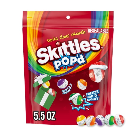 Skittles Pop'd Original Santa Claus Crunch Christmas Candy - 5.5 oz Resealable Pouch