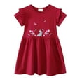 thumbnail image 1 of MIASHUI Robe d'Été à Fleurs pour Fille, Manches Courtes, Boho, Tout-Petit Enfant, Robes Décontractées, Rouge Melon D\'eau, 2-3 Ans, 1 of 6