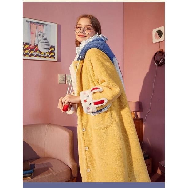 Pijama de felpa Kawaii Sanrio para mujer, ropa de estar por casa de dibujos animados Hangyodon, pijama con capucha, bata larga de felpa para dormir, monos de invierno