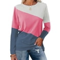 thumbnail image 2 of Womens Tops Color Block Tunic Tops Casual Long Sleeve Shirts Round Neck Pullover Blouses For Women, 2 of 7