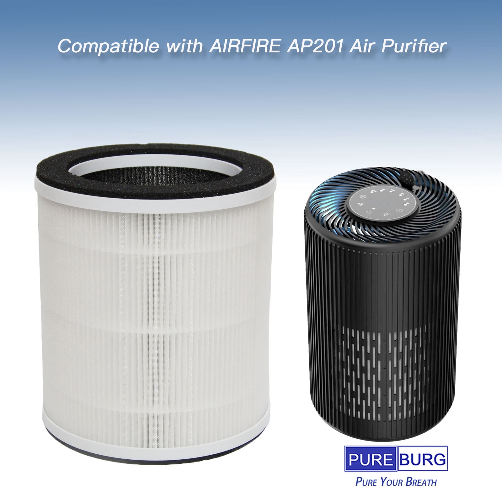 PUREBURG Replacement Filter Compatible with AIRFIRE AP201 Air Purifier, 2-Pack H13 HEPA Activated Carbon 3-Stage Filtration Air Clean Dust VOCs Odor