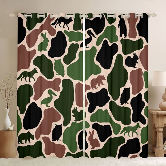 Manfei Woodland Wolves Kitchen Curtains,Cartoon Bear Black Out Curtains Pack of 2 (42x63 Each),Red Green