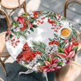 thumbnail image 2 of Cardinal Bird Round Tablecloth, Fitted Table Cover with Elastic for 55"-60" Round Tables, Winter Poinsettia Berry Pine Cones Floral Table Cloth Outdoor Indoor Dinning Party Waterproof Tablecloths, 2 of 7