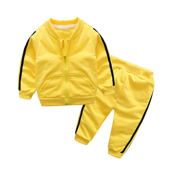 Staki Boys Sweatsuit Boys Clothes Long Sleeve Color-blocked Sweatshirt Tops and Pants Winter Outfits Kids Clothes Boys (Yellow,18-24 Months)