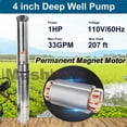 thumbnail image 2 of iMeshbean 1 HP 4" Deep Well Water Pump Submersible Stainless Steel 207FT 33GPM (110V 60Hz), 2 of 10