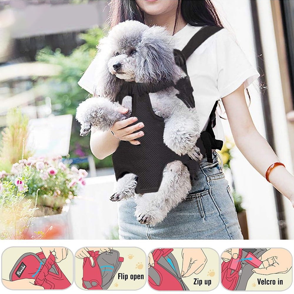 MAWCLOS Dog Carrier Backpack Legs Out Front Carriers Adjustable Pet Storage Bag Hands Free Puppies Safety Mesh Zipper Black M Walmart