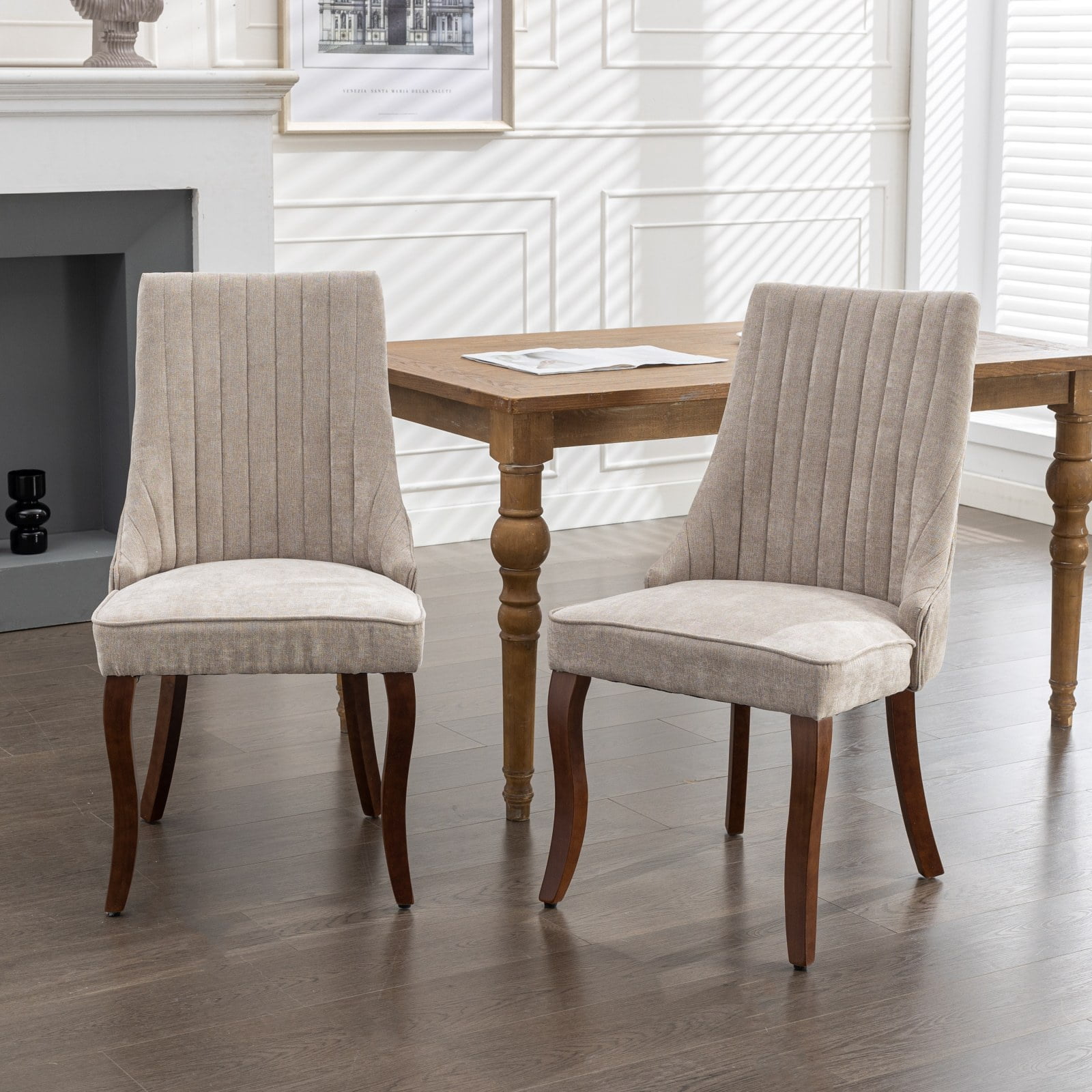 Dining Chairs Set of 4, PAPROOS Velvet Upholstered Dining Chairs, Farmhouse Accent Chair Side Chair with High Backrest and Solid Wood Legs, Kitchen Chair for Dining Kitchen Living Room, Beige