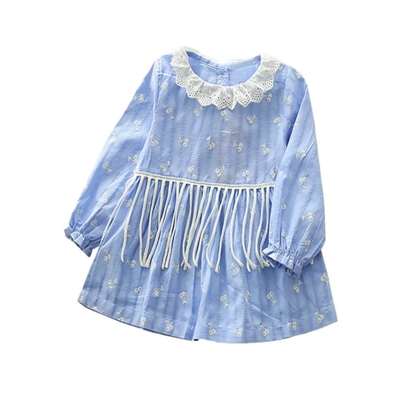 stylesilove Toddler Girl Ruffle Ruffle Neck Fringe Trim Long Sleeve Cotton Blouse (130/5-6 Years)